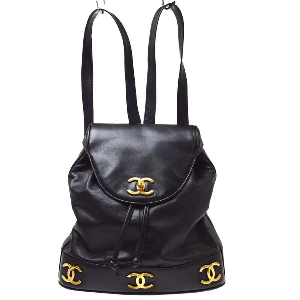 Chanel Cc Backpack Lambskin Black Leather Backpack Bag
